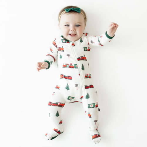 Zippered Footie in Holiday Train