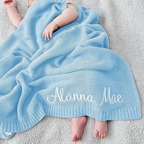 Personalized Baby Blanket Custom Embroidered Blanket with Name 37x42in Handmade Nursery Blanket Gifts for Newborn Baby Boy and Girl
