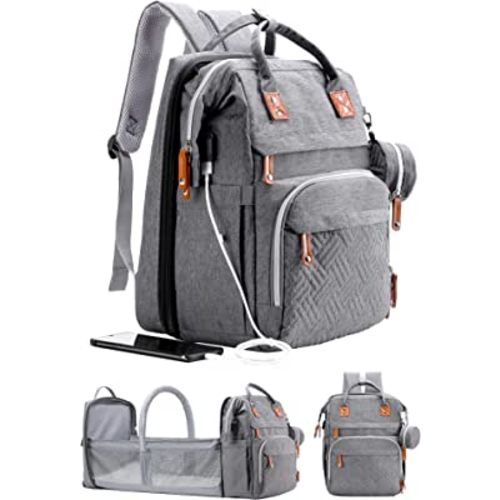 ISMGN Diaper Bag Backpack with Changing Station, Large Diaper Bag, Baby Bag, Multifunctional Diaper Bag, Gray