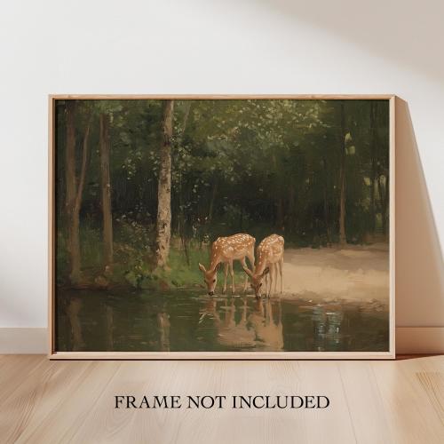 Vintage Deer Oil Painting Print | Rustic Wildlife Print | Animal Wall Art | Cozy Cottage Decor | Fine Art Print