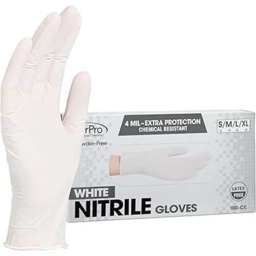 ForPro Professional Collection Disposable Nitrile Gloves, Chemical Resistant, Powder-Free, Latex-Free, Non-Sterile, Food Safe, 4 Mil, White, Small, 100-Count