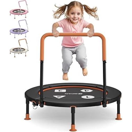 BCAN 36'' Toddler Trampoline, ASTM Certified-Foldable Mini Trampolines for Kids Ages 1-6, Adjustable Handle, Safety Pad & Foldable Legs, Baby Trampoline Indoor/Garden, Gift for Boy and Girl