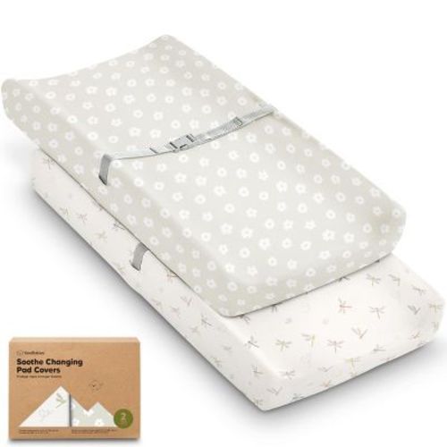 Keababies 2pk Soothe Changing Pad Covers For Girl, Boy, Organic Soft Cotton Contoured Diaper Changing Table Pad Covers (meadow)
