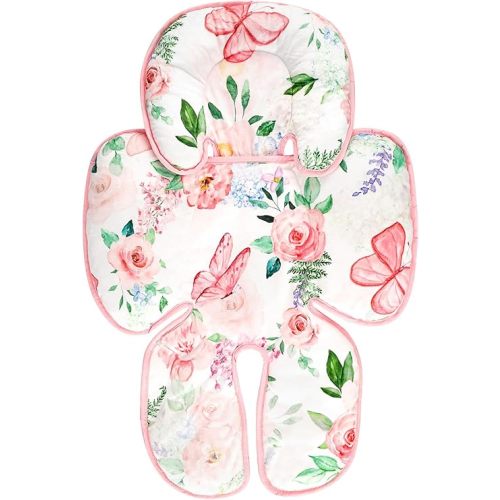 2 in 1 Infant Car Seat Insert, Adjustable Car Seat Head Support Baby Girls Boys, Soft Newborn Carseat Insert Cushion, Perfect for Carseats, Strollers, Swings (Pink Flower)