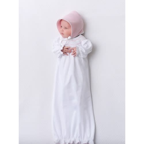 Sweetly Smocked Greeting Gown - Worth Avenue White with Palm Beach Pin