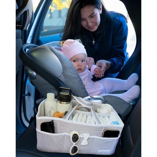 Lily Miles Baby Diaper Caddy Organizer, Baby Shower Basket for Newborn Boys or Girls, Nursery Must Haves for New Mom, Registry Favorites, Large Storage Tote for Changing Table or Car, Gray