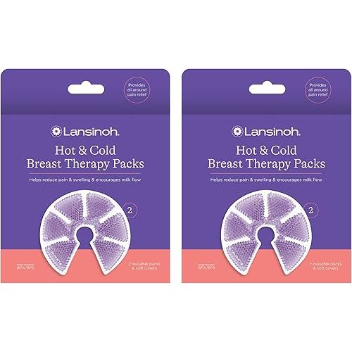 Lansinoh Breast Therapy Packs, Hot and Cold Breast-Pads with 2 Soft Covers, Postpartum Essentials for Nipple Pain Relief, Mastitis, Engorgement, Support for Breastfeeding and Pump Aid, 4 Pack