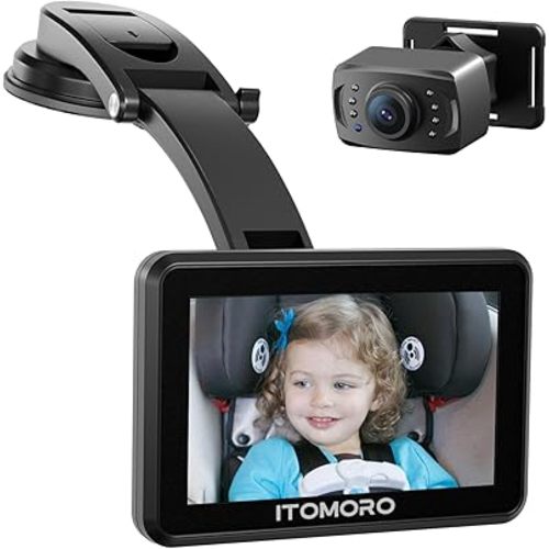 Itomoro Baby Car Camera for Backseat, 4.3" IPS HD Car Monitor for Baby Rear Facing with IR Night Vision and Wide View, Easy Install Carseat Camera for New ParentsSafe Driving