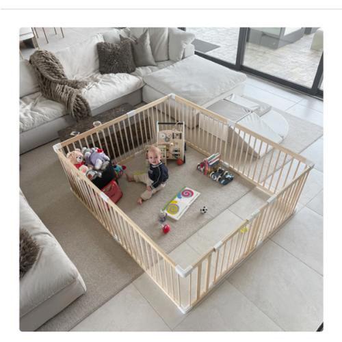 HARPPA Wooden Baby Gate Playpen | Non-Toxic Foldable DIY Adjustable Play Yard for Infants & Toddlers – Natural Finish Baby Fence for Small & Large Spaces