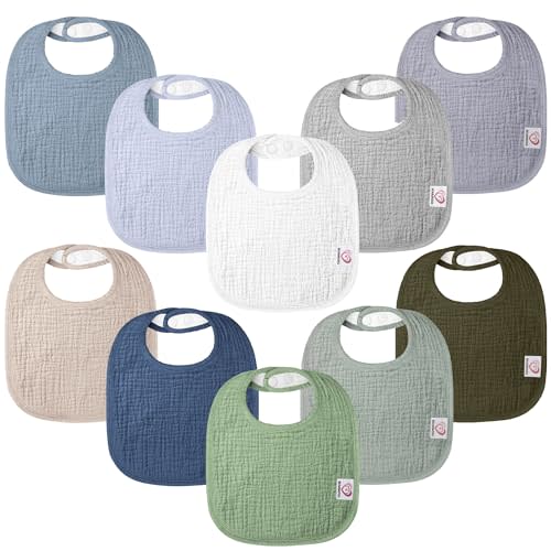 100% Cotton Muslin Baby Bibs 10-Pack Baby Drool Bibs for Unisex Baby Toddlers Infant Newborns Drooling and Teething