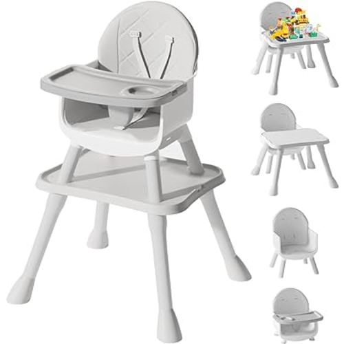 6 in 1 Baby High Chair, Convertible Highchair for Babies and Toddlers (Grey)