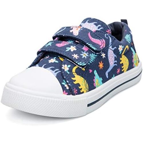 K KomForme Toddler Boys & Girls Shoes Kids Canvas Sneakers with Cartoon Dual Hook and Loops