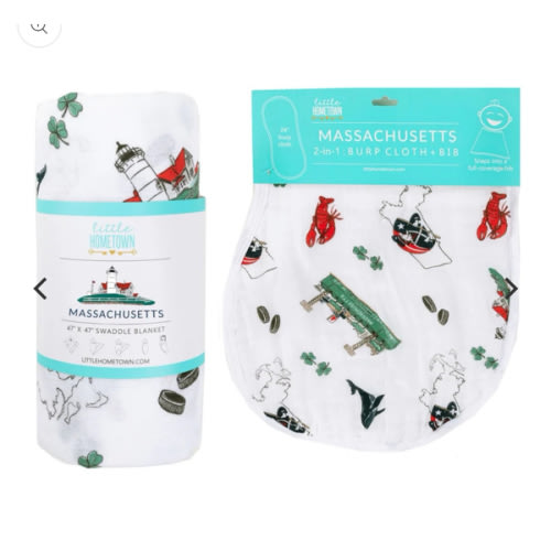 MA Baby Muslin Swaddle Blanket & Burp Cloth/Bib Combo – Little Hometown