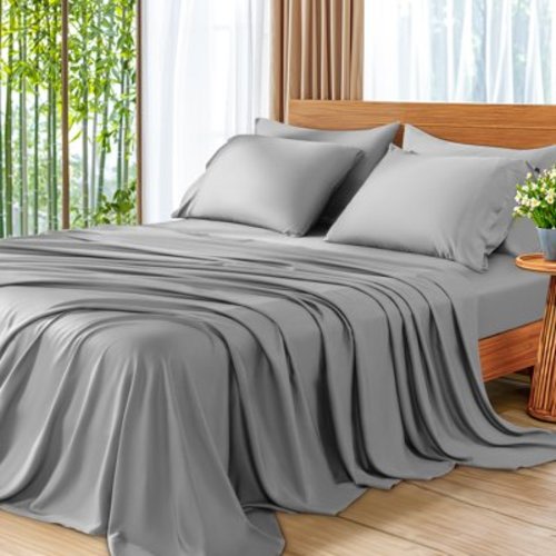 SONORO KATE 6 Pieces Bamboo Bed Sheets Set, Luxury Rayon Derived - Deep Pockets - Wrinkle Free - Extremely Soft, King, Gray