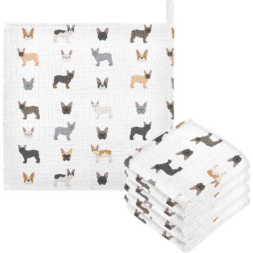 vvfelixl Baby Cotton Washcloths Different French Bulldog Infants Bath Towel for Unisex Puppy Face Towels for Newborn, Natural Baby Wipes Delicate Skin, 11.8 X 11.8 inch, one sizex3