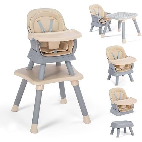 Baby High Chair, 8 in 1 Convertible Highchairs for Babies and Toddlers, Children Dining Booster Seat/Kids Building Block Table for Girls Boys, Baby Seat with Removable Tray, Khaki