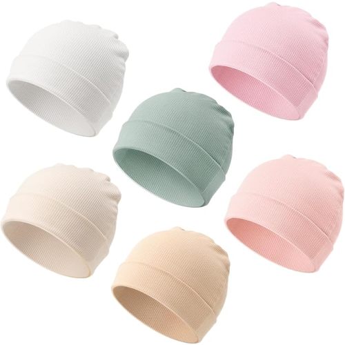 DRESHOW BQUBO 6 Pack Baby Newborn Hats Set for Unisex Infant Newborn Toddler Soft Beanie Hat for Boys Girls 0-24 Months