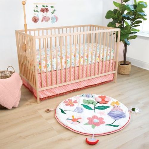 The Peanutshell Floral Crib Bedding, Tummy Time Mat & Security Blanket Set, Pink, 4-piece Set