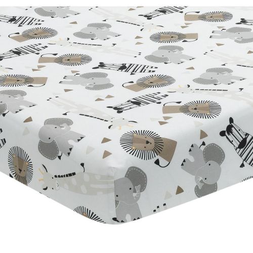 Lambs & Ivy Jungle Safari 100% Cotton White/gray Elephant/lion Fitted Crib Sheet
