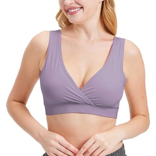 netdraw Women's Bamboo Viscose Nursing Sleep Bra, Ultra Soft Crossover Wire-Free Lounge Maternity Bralette