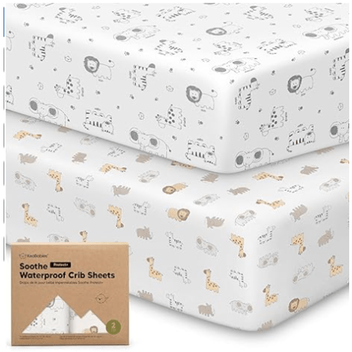 2-Pack Waterproof Crib Sheets for Girl, Boy - Organic Cotton 52X28 Fitted Crib Sheets Neutral, Crib Mattress Protector Sheets, Soft Toddler Bed Sheets,Washable Infant Fitted Baby Crib Sheets (Foxtrot)