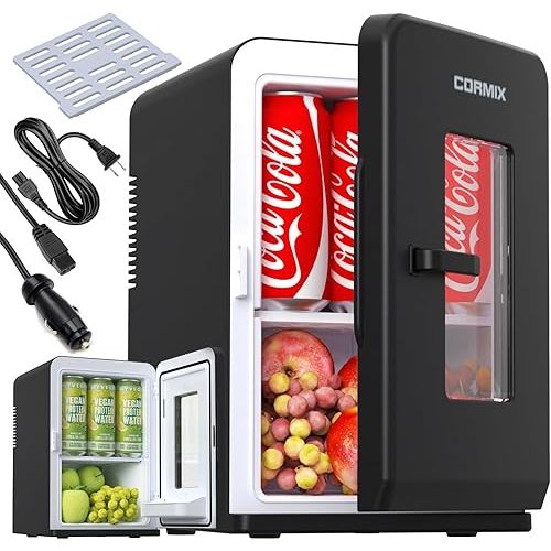 Mini Fridge for Bedroom, 15 Litre/21 Cans Portable Mini Refrigerator with AC/DC Power for Office, Dorm and Car, Thermoelectric Cooler & Warmer Skincare Fridge for Drinks, Food, Cosmetics