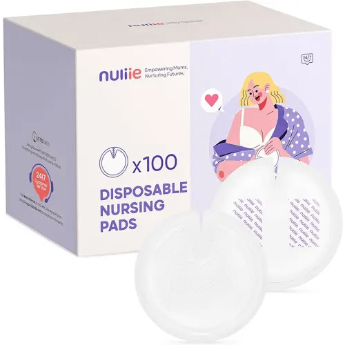 Nuliie Super Absorbent & Featherlight Disposable Nursing Pads 100 Count, Stay Dry, Soft & Breathable Breast Pads for Leaking Milk, Leakproof, Individually Packaged Breastfeeding Essentials for Moms