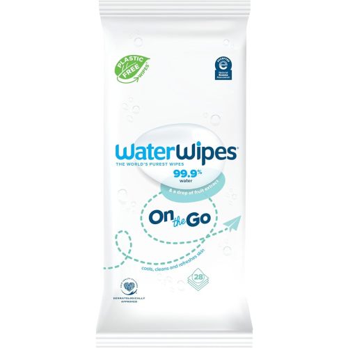 WaterWipes On The Go Wipes, 99.9% Water-Based Wipes for Travel, Sports, and to Refresh Skin, Unscented & Hypoallergenic, 28 Count (1 Pack)