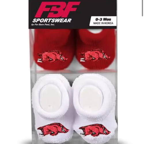 Arkansas Razorbacks 2pk Knit Baby CARDINAL/WHITE Bootie Boxed Set