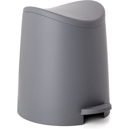 Superio Mini Plastic Bathroom Trash Can with Lid 3 Liter Grey Modern Curved Step On Trash Can with Foot Pedal, Mini Kitchen Waste Bin, Durable and Soft Close for Bedroom, Office, Under Desk