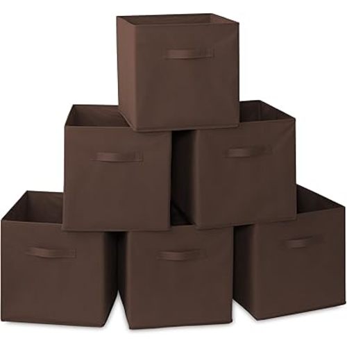 Casafield Set of 6 Collapsible Fabric Cube Storage Bins, Brown - 13" Foldable Cloth Baskets for Shelves, Cubby Organizers & More
