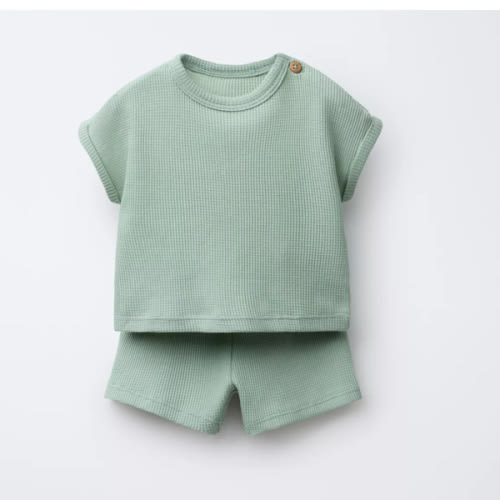 PLAIN WAFFLE T-SHIRT AND BERMUDA SET - Green | ZARA United States