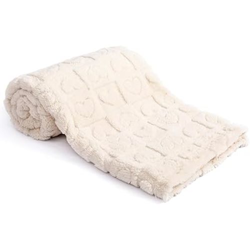 Excervent Baby Blanket 3D Heart Checkered Jacquard, Ultra Soft Newborn Receiving Infant Toddler Crib Stroller Flannel Fleece Throw Blanket, Cute Lovely Gift for Girls Boys, 30x40 Inches, Ivory