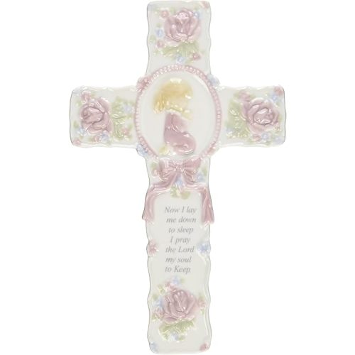 R8015B Fine Porcelain Inspirational Cross with Praying Girl Figurine, 8-3/4-Inch