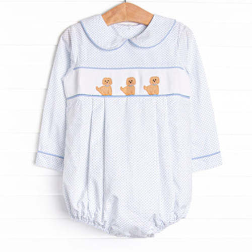 Pampered Pups Smocked Bubble, Blue – Stitchy Fish