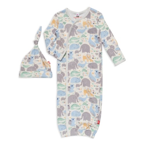 little lovin organic cotton magnetic open bottom gown + hat set