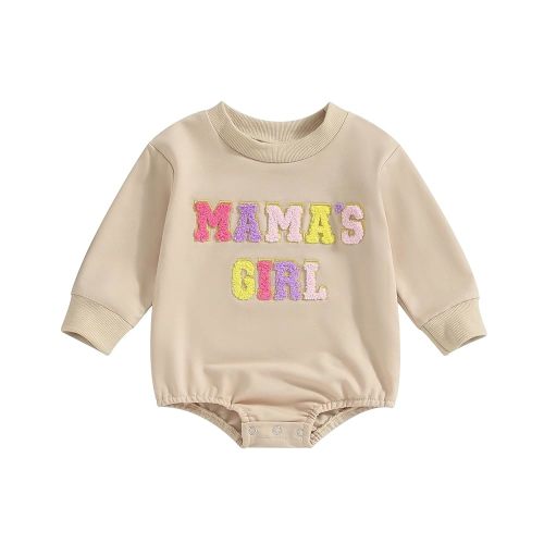 Multitrust Newborn Baby Girl Clothes Embroidery Mama's Girl Sweatshirt Romper Oversized Bodysuit Onesie Baby Girls Outfit