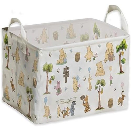 Winnie Storage Nursery Basket,Large squarecanvas Laundry Hamper WithWinnie baby Stuff A Waterproof PECoating, Foldable, Bathroom and Bedroom SetClothes ,Toys Bin, Baby Nursery HamperDecor