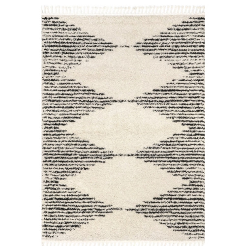 Moroccan Diamond Pinstripes Tassel Rug | Off White – Rugs USA