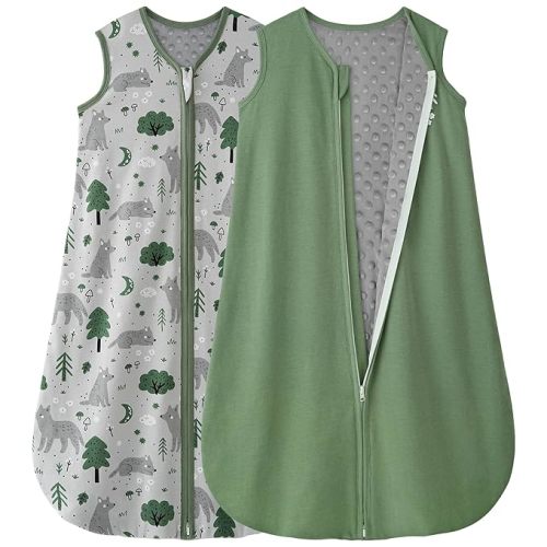Yoofoss Baby Sleep Sack 6-12 Months with Plush Dots, 2 Pack TOG 1.5 Fleece Baby Wearable Blanket with 2-Way Zipper, Cotton Fabric Toddler Sleeping Sack, (Medium)