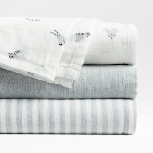 Baby's First Blue Mini Animal Organic Cotton Gauze Baby Swaddle Blankets, Set of 3