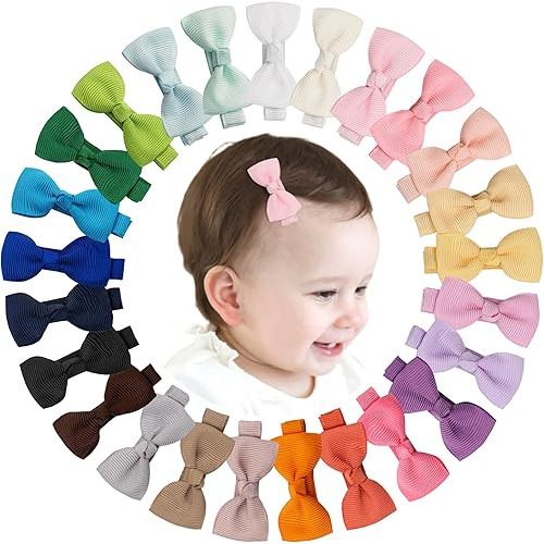 CÉLLOT Baby Girls Hair Clips 25PCS Fully Lined Tiny 2" Hair Bows Alligator Clips for Infants Toddlers