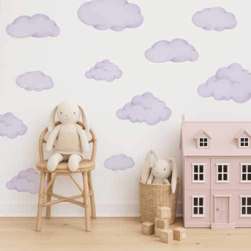 Girl Nursery Wall Decal, Purple Cloud Nursery Decal, Girls Bedroom Wall Decor, Baby Room Decor Cloud Wall Decal Peel and Stick