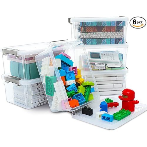 Citylife 6 Packs Small Storage Bins with Lids 3.2 QT Plastic Storage Containers for Organizing Stackable Clear Storage Boxes
