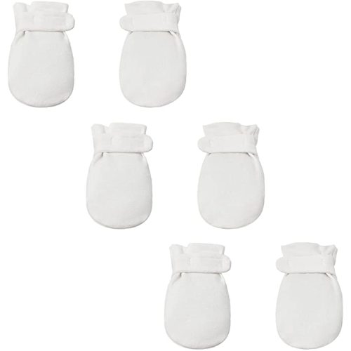 Newborn Baby No Scratch Mittens Stay On, 100% Cotton Breathable, Adjustable Infant Gloves for Baby Boys Girls Mittens - 0-3 Months - White/White/White
