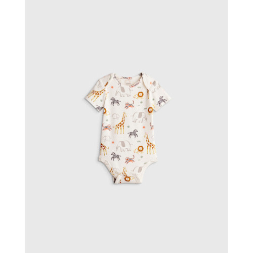 100% Organic Cotton Short Sleeve Bodysuit - Baby in Safari