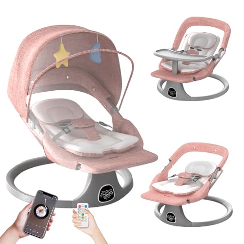 Electric Baby Swing, Baby Swing for Infants with Detachable Dinner Plate, Baby Swing with 5 Sway Speeds, 3 Timer Settings, 8 Lullabies, Adapter & Battery Operated, Swing for Infants 0-12 Month