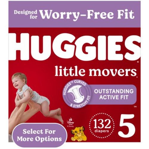 Huggies Little Movers Baby Diapers, Size 5 (27+ lbs), 132 Ct (Select for More)