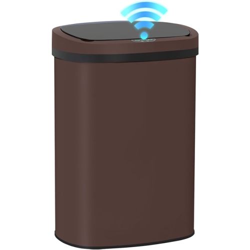 BestOffice 13‑Gallon Automatic Sensor Trash Can, Brown – 50 L Touchless Large Capacity Kitchen Bin, Fingerprint‑Resistant Stainless Steel