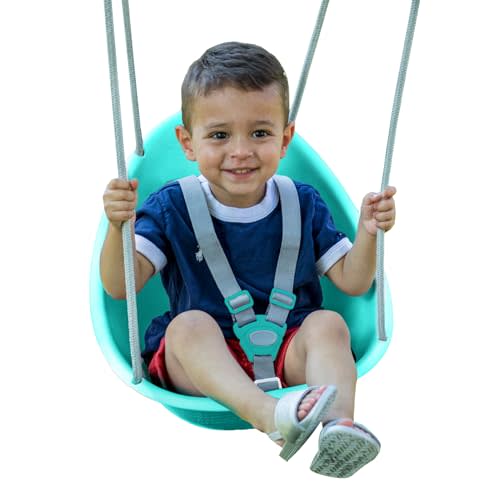 Swurfer Coconut Toddler Swing – Comfy Baby Swing Outdoor, 3- Point Adjustable Safety Harness, Secure, Safe Quick Click Locking System, Blister-Free Rope, Easy Installation, Ages 6-36 Months